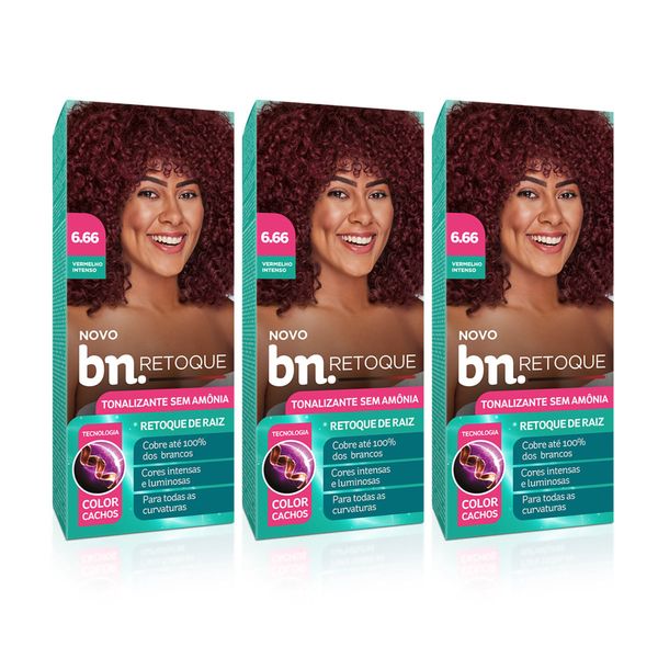 Kit Tonalizante Vermelho Inteso 6.66 Sem Amônia 90g (3 itens) | bn.Cachos